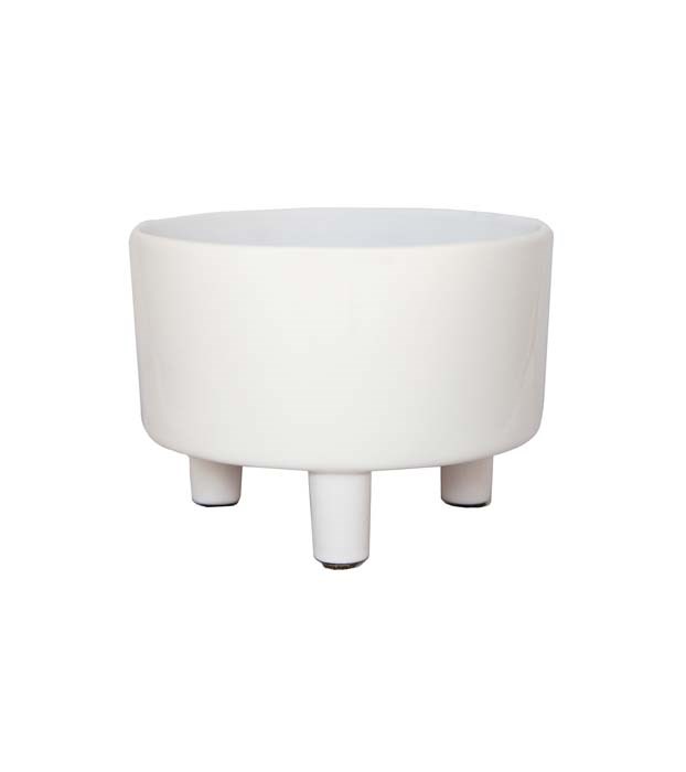 White Ceramic Round Bowl Planter With Feet