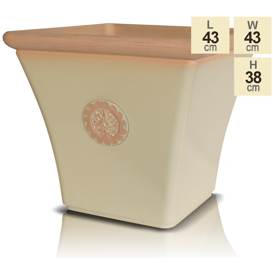 44cm Tuscan Flared Square Planter in Light Pistachio with Terracotta