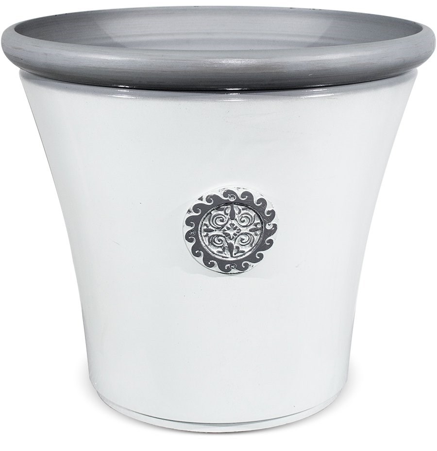 56cm Tuscan Round Planter in White with Grey