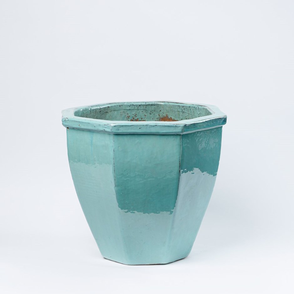 50cm Glazed Jade Ceramic Octagon Planter - Medium