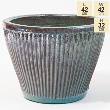 32cm Linear Jade Glazed Ceramic Bowl Planter - Small