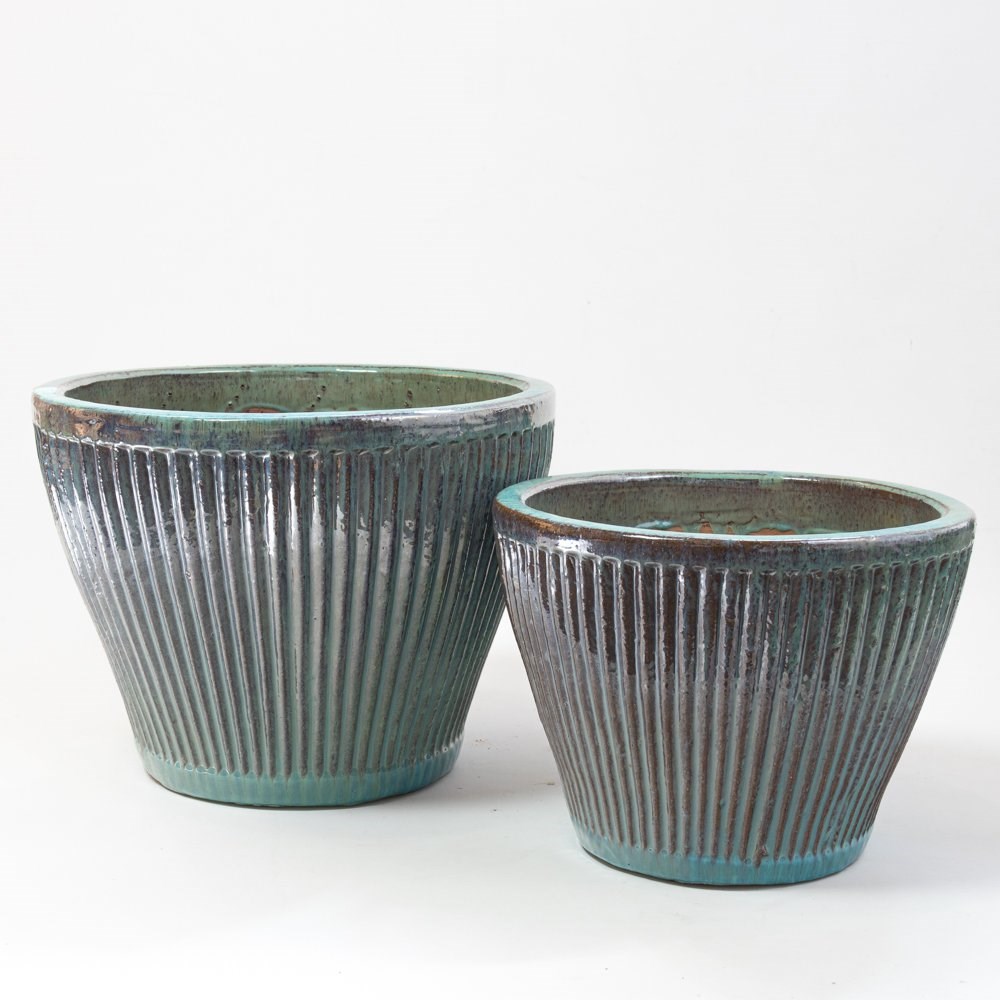 32cm Linear Jade Glazed Ceramic Bowl Planter - Small