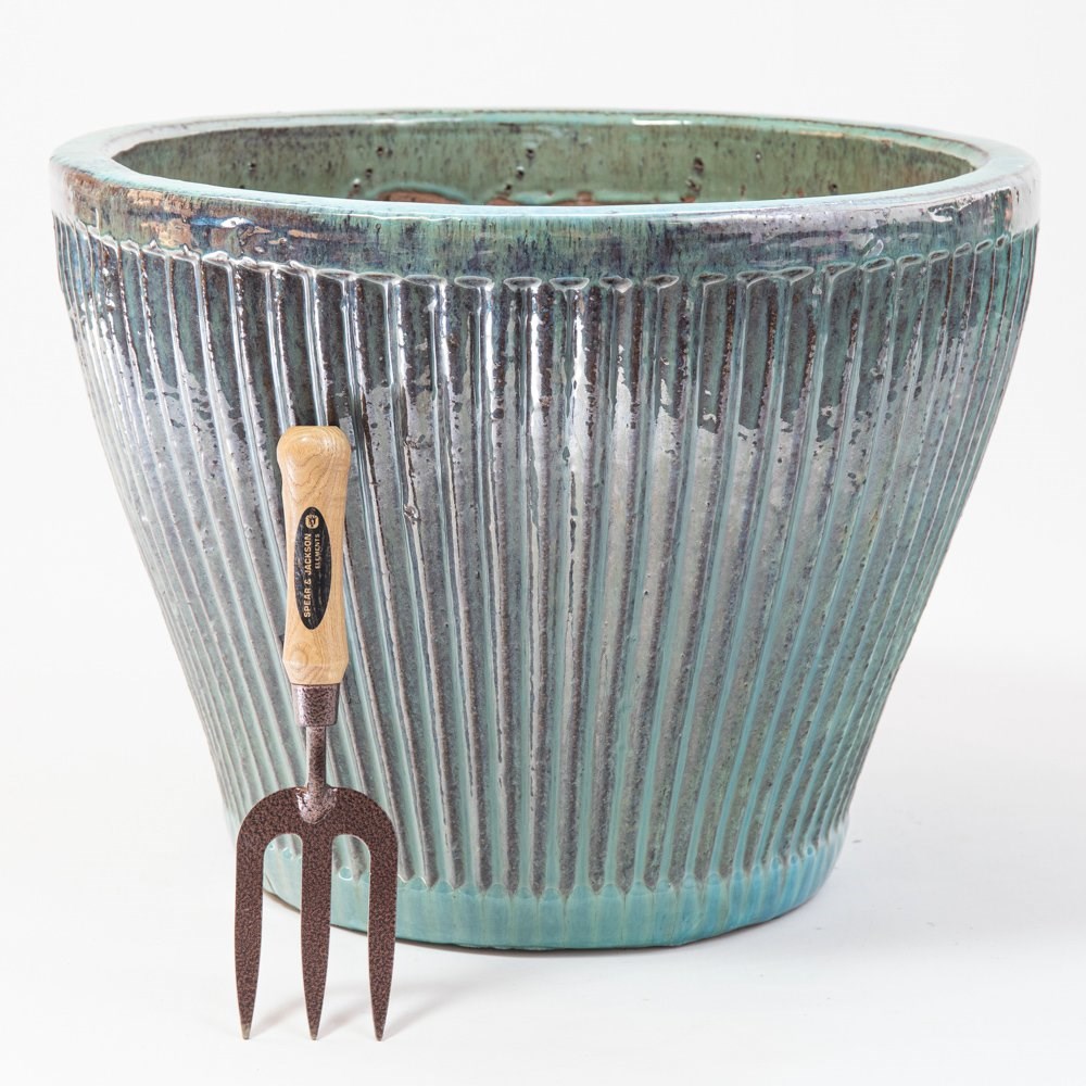 40cm Linear Jade Glazed Ceramic Bowl Planter - Large