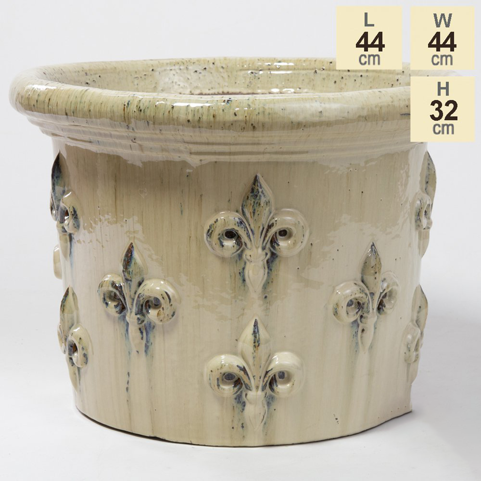 32cm Fleur De Lys Detail Ceramic Round Planter - Small