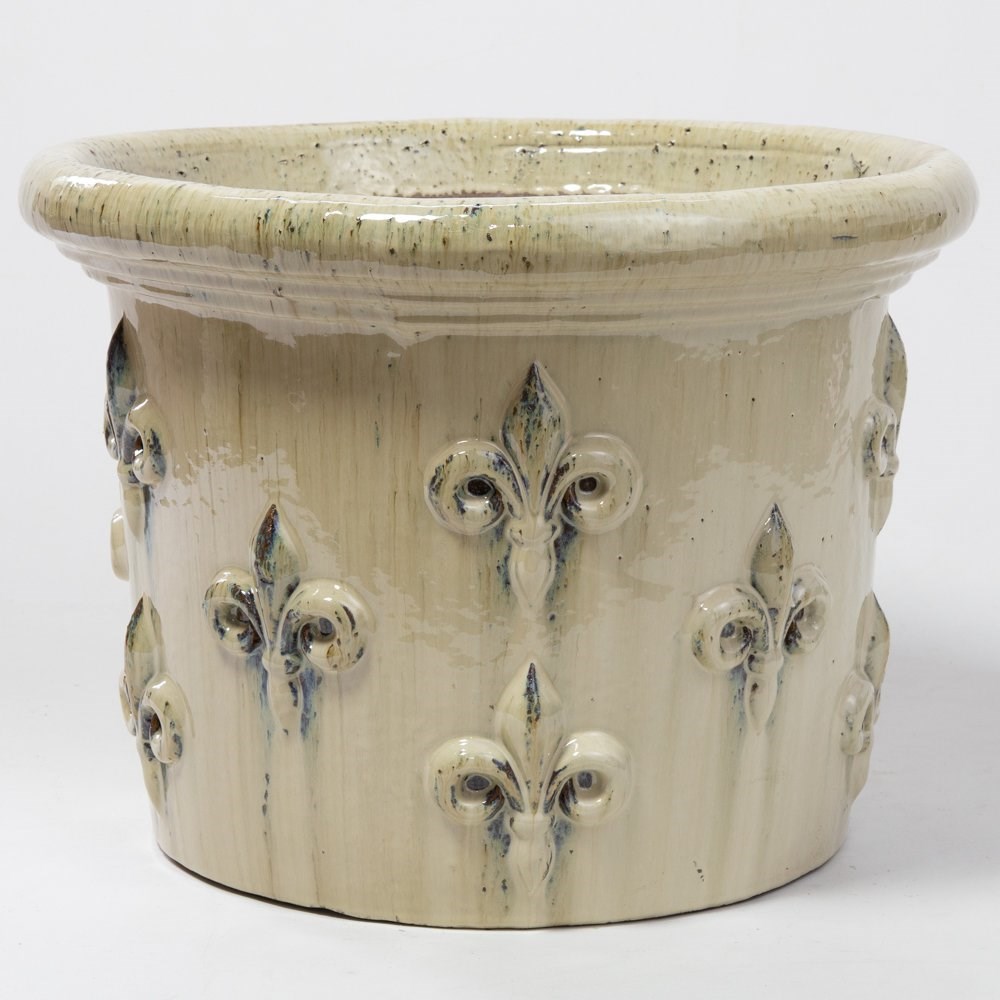 32cm Fleur De Lys Detail Ceramic Round Planter - Small