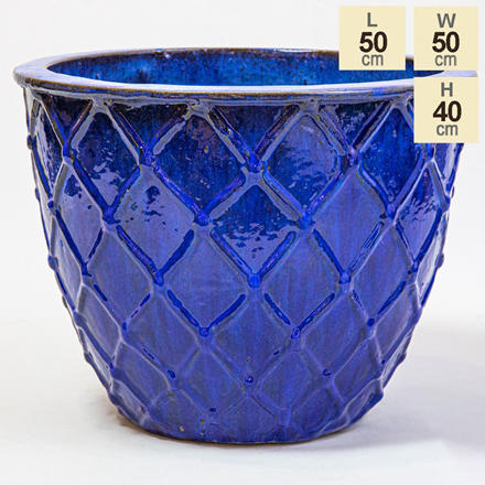 40cm Estella Glazed Dark Blue Ceramic Round Planter - Large