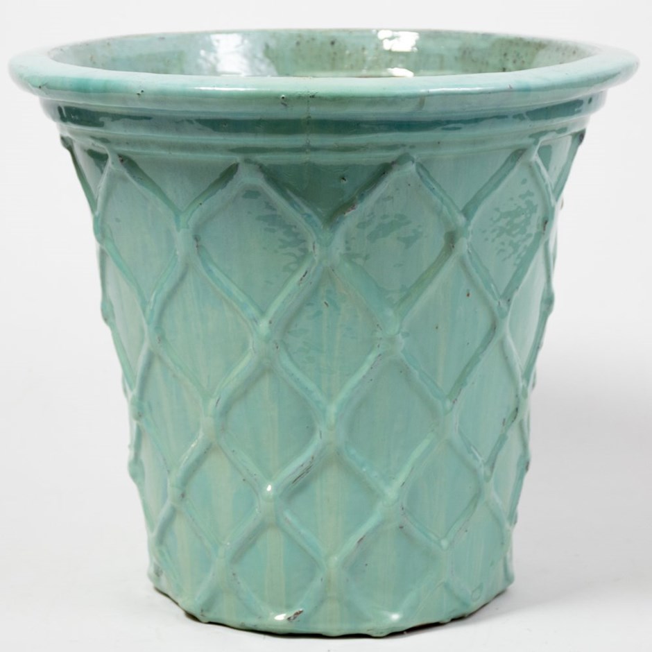 46cm Estella Glazed Light Blue Ceramic Geometric Pattern Flared Planter
