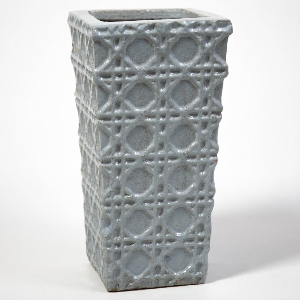 50cm Thales Glazed Grey Ceramic Geometric Pattern Tall Planter - Small
