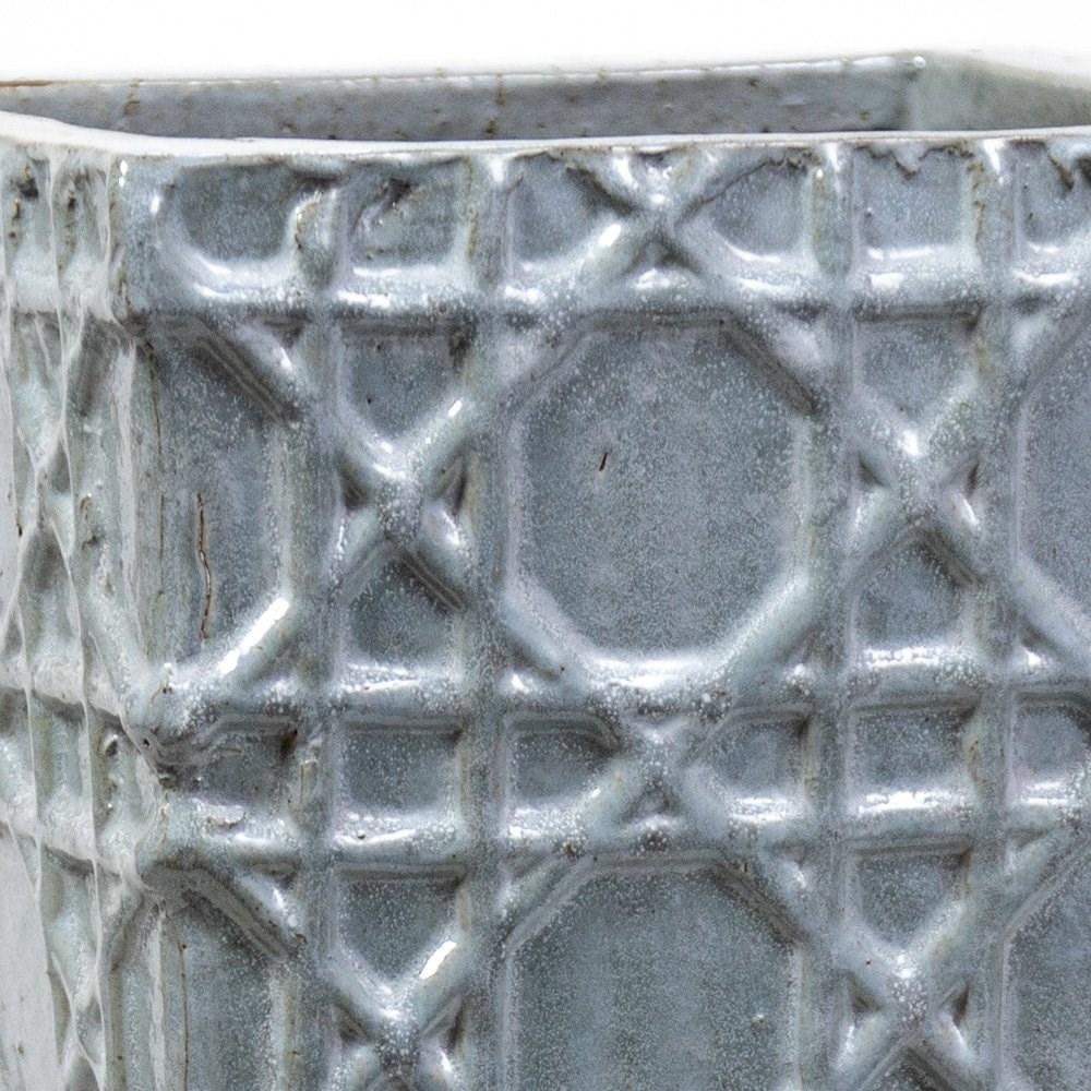 50cm Thales Glazed Grey Ceramic Geometric Pattern Tall Planter - Small