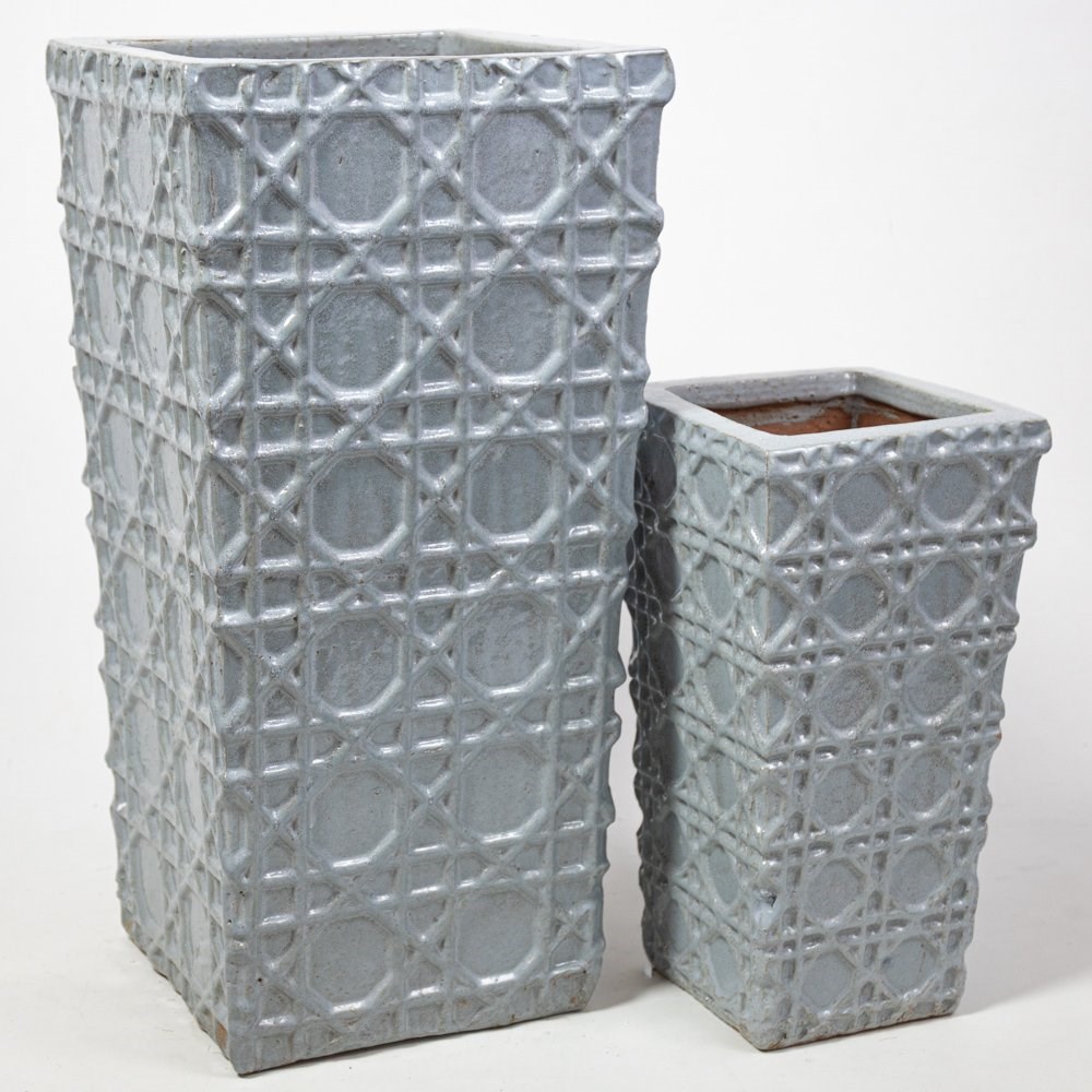 50cm Thales Glazed Grey Ceramic Geometric Pattern Tall Planter - Small