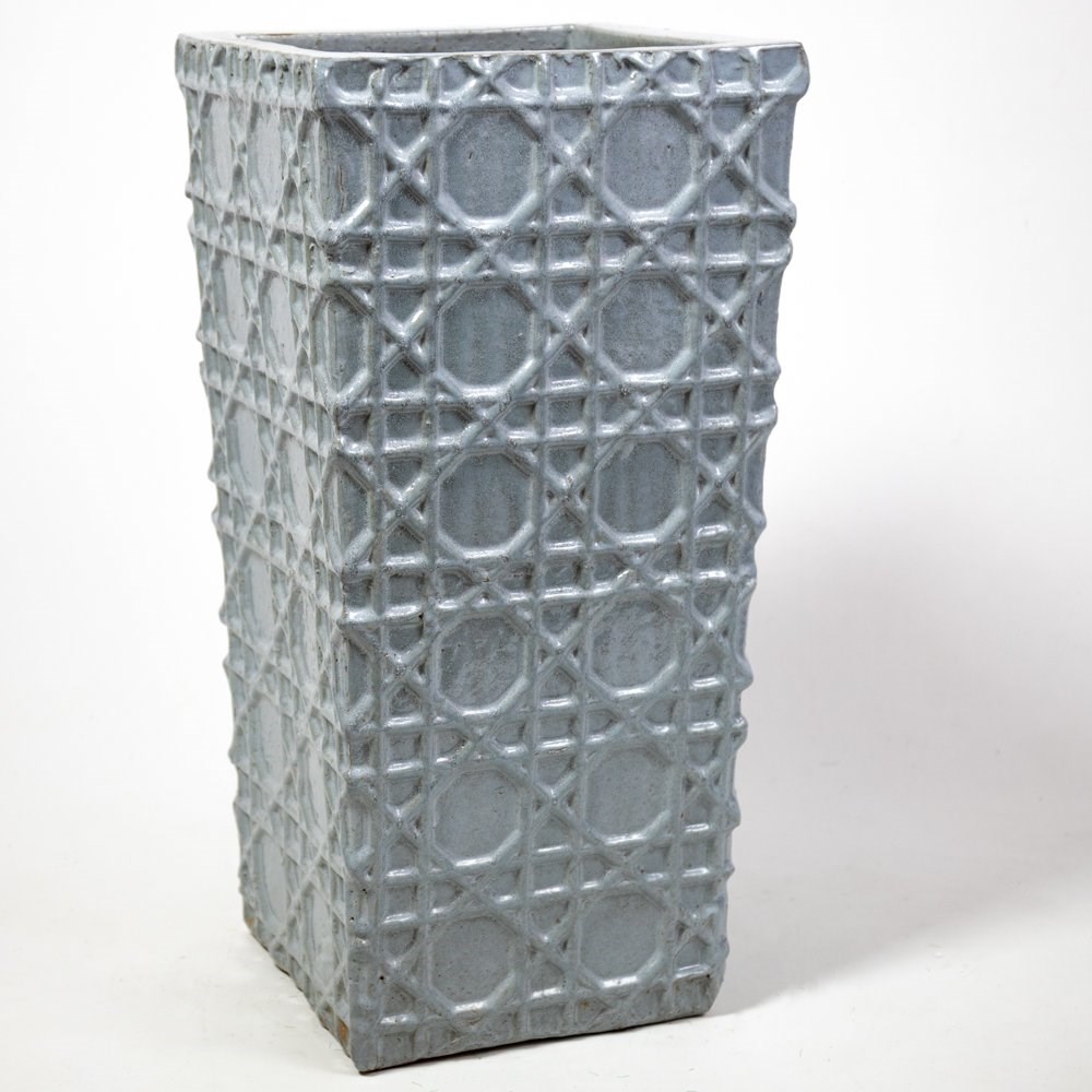 Grey Ceramic Geometric Tall Square Planter