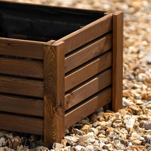 L38cm Brown Wooden Cube Patio Planter