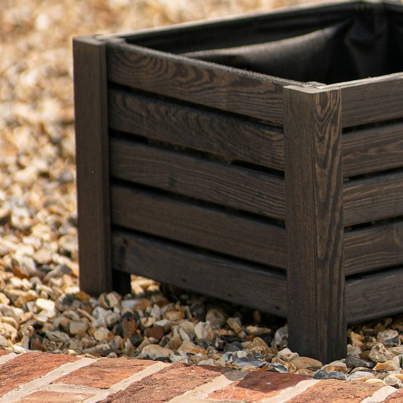 L38cm Grey Wooden Cube Patio Planter