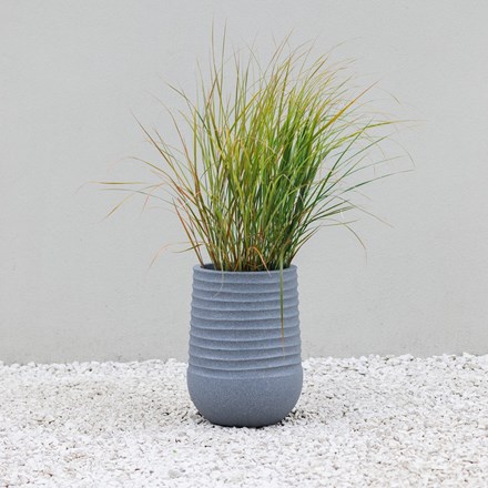 Ribbed Stone Effect Tall Round Grey Planter