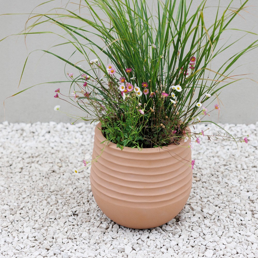 Ribbed Terracotta Stone Effect Round Planter
