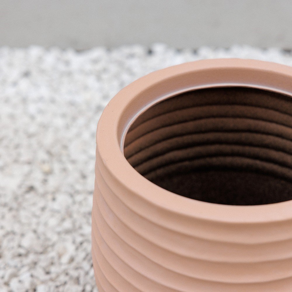 Ribbed Terracotta Stone Effect Round Planter