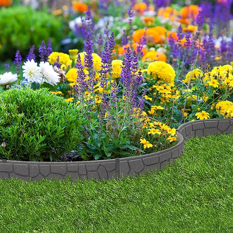 Recycled Garden Border Ultra Curve Stones Grey - Single
