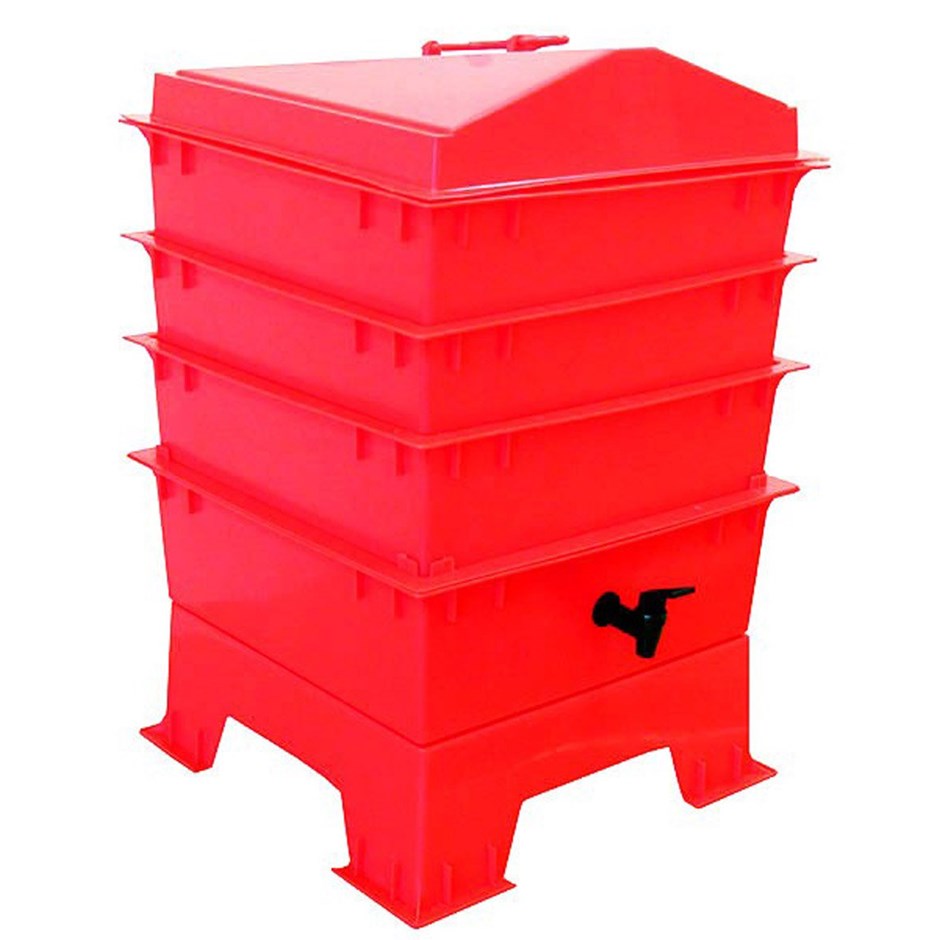 4 Tray Deluxe Tiger Wormery in Red (62L)