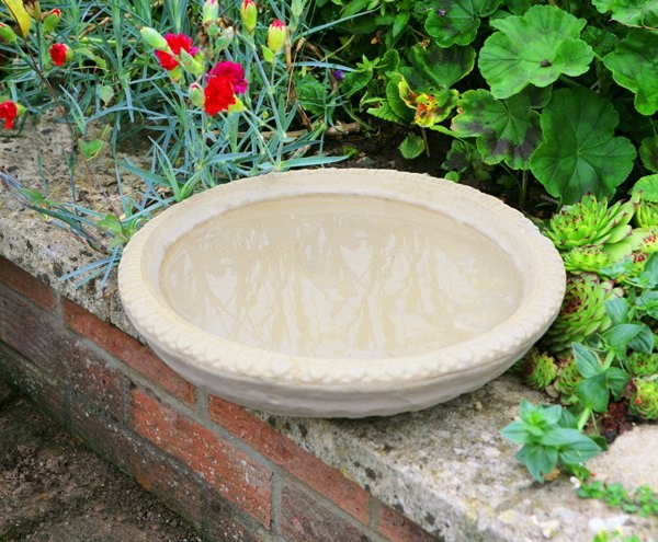 H38cm Yorkshire Rose Patterned Rustic Stone Bird Bath by Ambienté