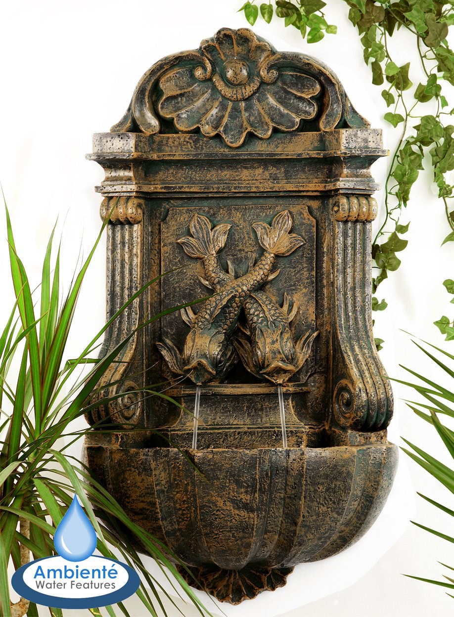Antique Verdigris Effect Koi Wall Fountain