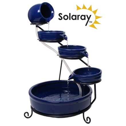 H55cm Blue Solar Ceramic Water Feature with Battery Backup and Lights by Solaray