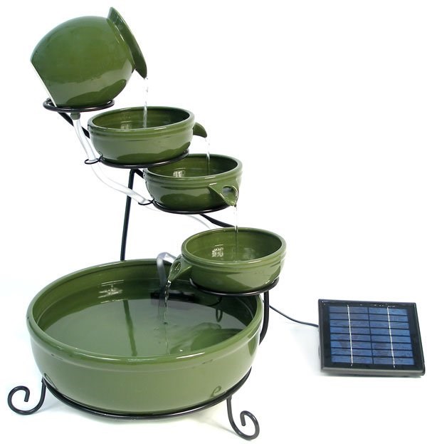 H55cm Green Solar Ceramic Water Feature with Battery Backup & LEDs by Solaray