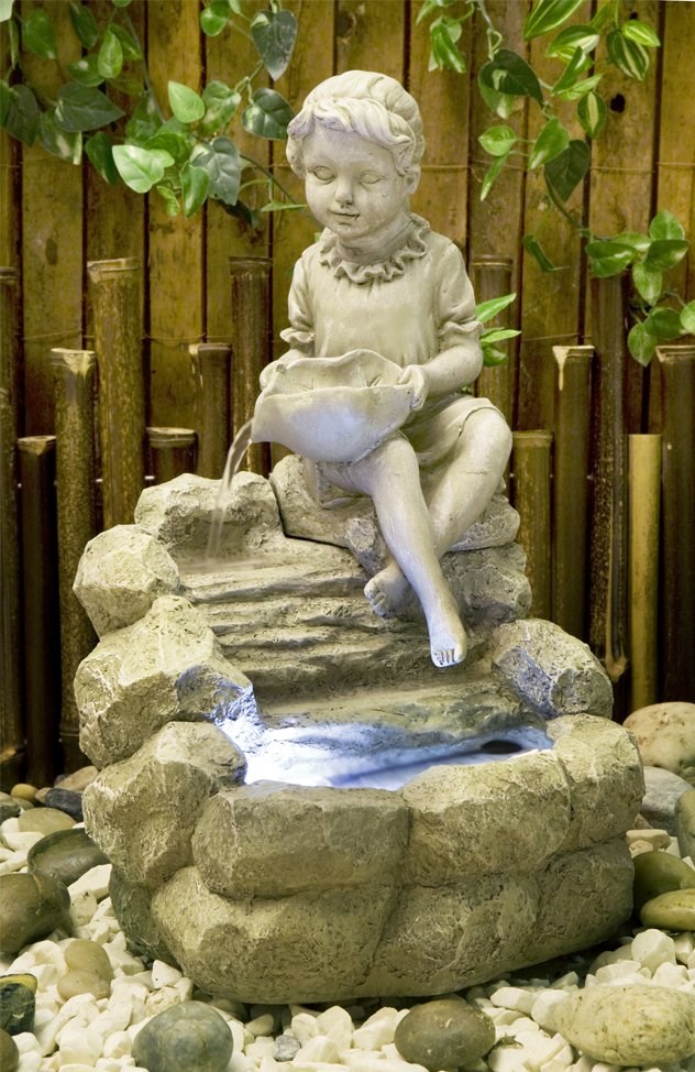 Girl Pouring Shell Cascade Water Feature With LED Lights