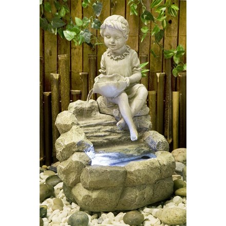 H42cm Girl Pouring Water Feature w/ LED Lights | Indoor/Outdoor Use | Ambienté