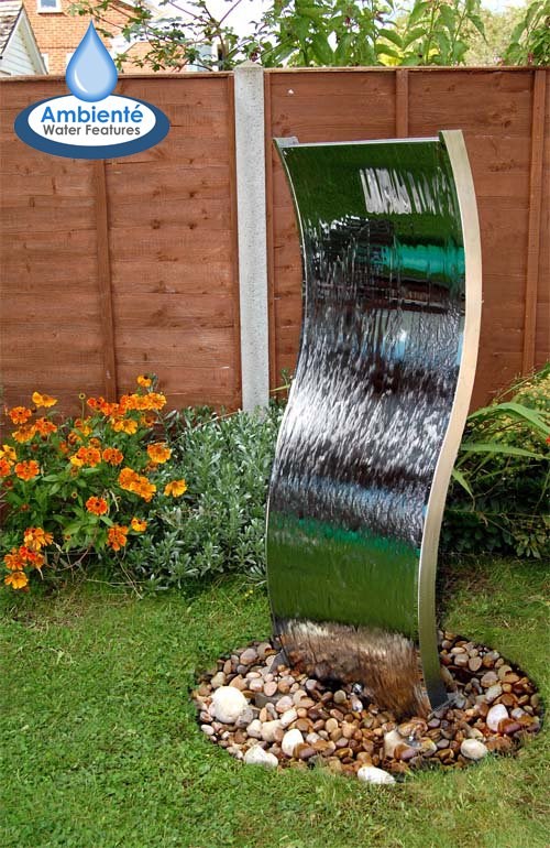 Double Sided Curved Stainless Steel Water Wall With Plastic Reservoir