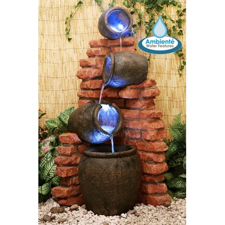 H119cm Regal 4-Tier Oil Jar Water Feature w/ Lights | Indoor/Outdoor Use | Ambienté