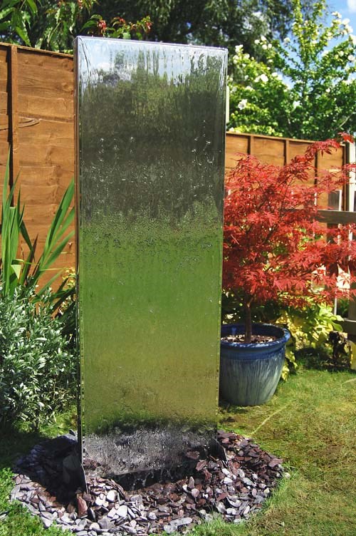 H130cm Vertical Stainless Steel Water Wall with Plastic Reservoir by Ambienté