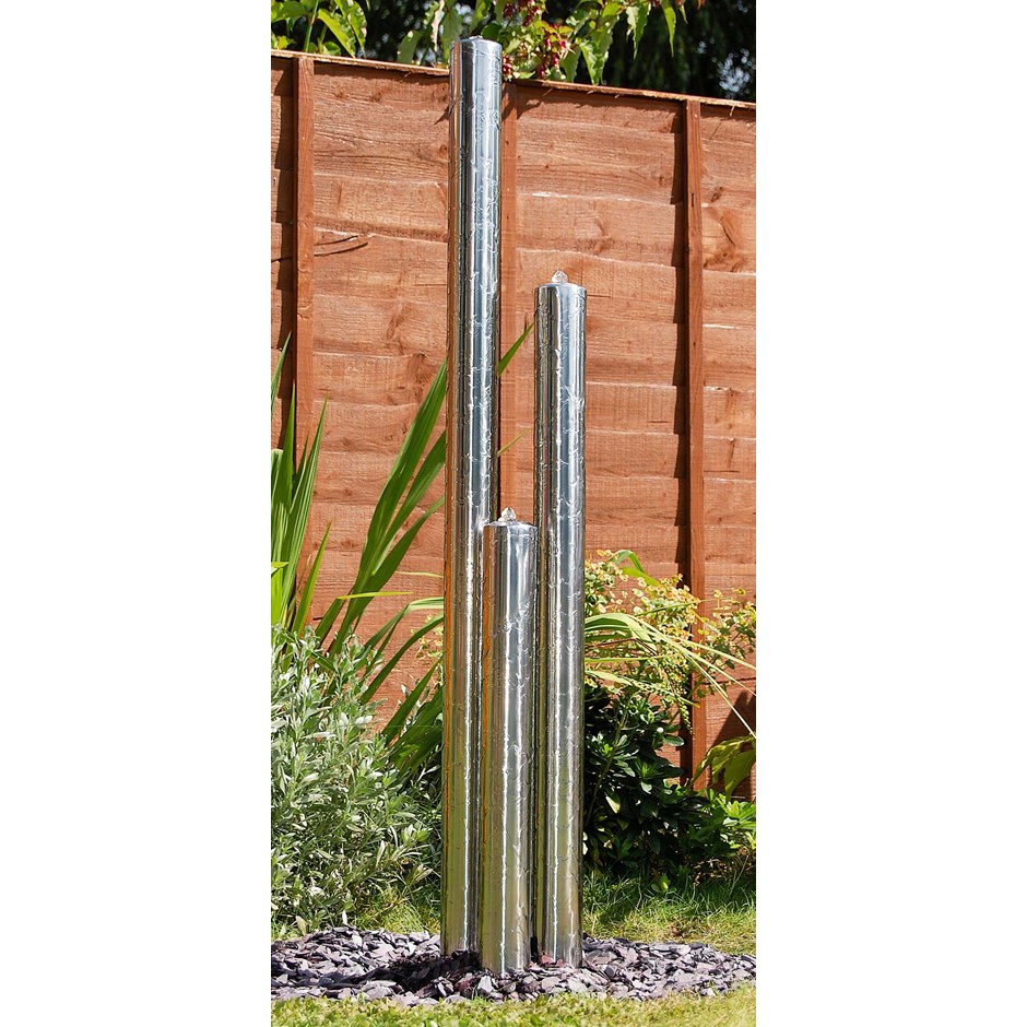 3-Tier Tube Stainless Steel Water Feature w/ Lights | Ambienté