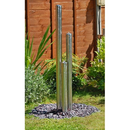 H135cm 3-Tier Tube Stainless Steel Water Feature w/ Lights | Indoor/Outdoor Use | Ambienté
