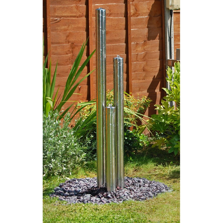 3-Tier Tube Stainless Steel Water Feature w/ Lights | Ambienté