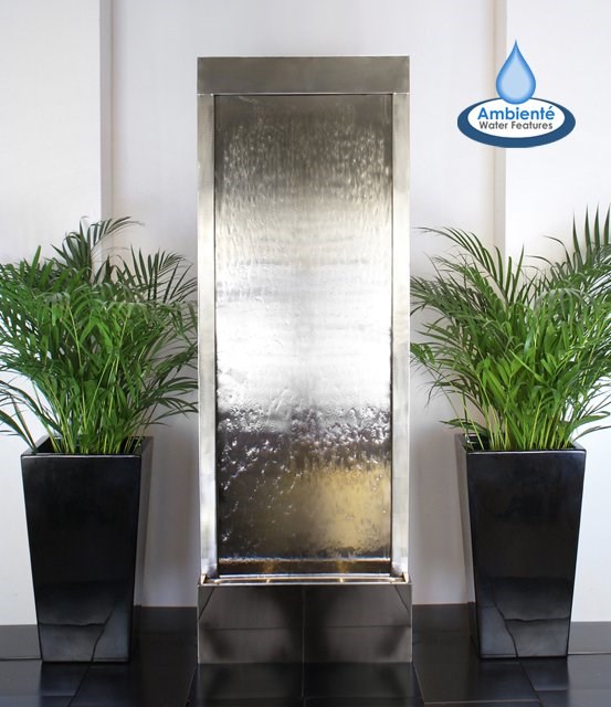 Giant Brushed Stainless Steel Cascade Water Wall With LED Lights