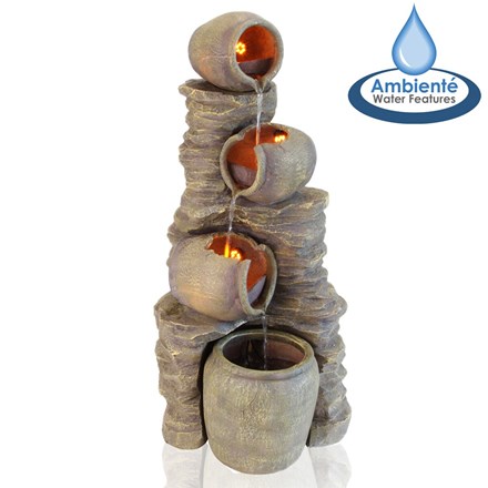 H117cm Noble 4-Tier Oil Jar Water Feature w/ Lights | Indoor/Outdoor Use | Ambienté