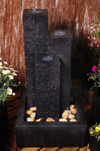 Cassia Slate Effect 3-Column Water Feature With LED Lights