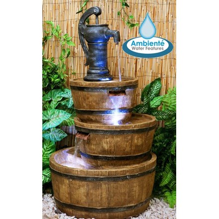 H92cm London 3-Tier Barrel & Pump Water Feature with Lights by Ambienté