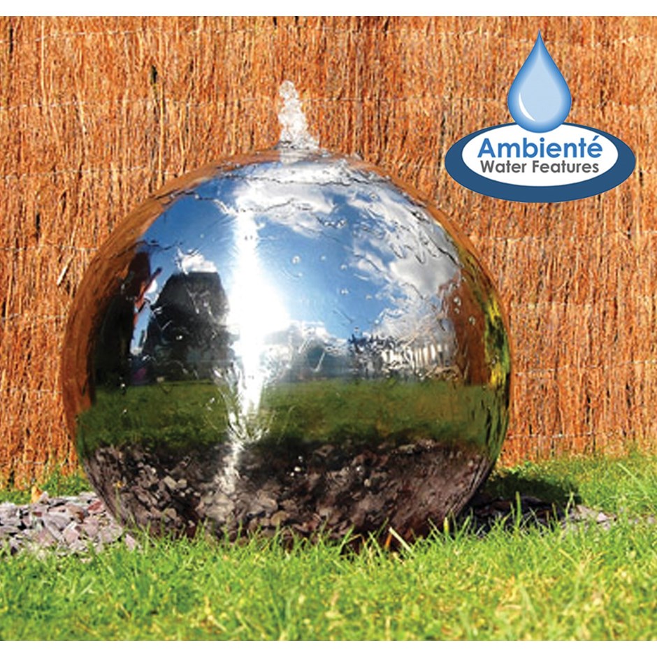H50cm Polished Sphere Stainless Steel Water Feature with Lights by Ambienté
