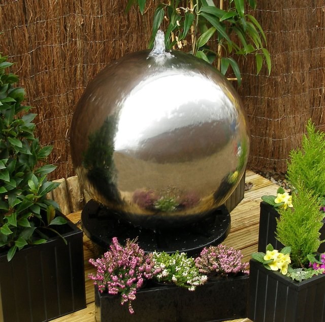 Polished Stainless Steel Sphere Water Feature With LED Lights