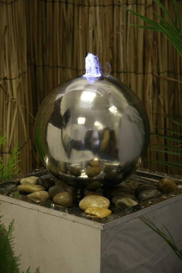H83cm Hiro Sphere Stainless Steel Water Feature with Lights by Ambienté