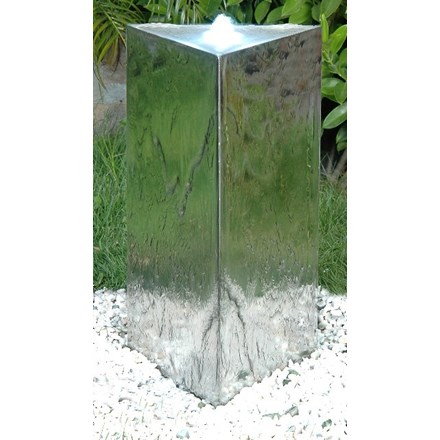 H53cm Triangular Pillar Stainless Steel Water Feature with Lights by Ambienté