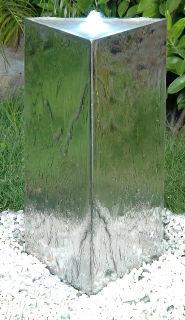 H53cm Triangular Pillar Stainless Steel Water Feature with Lights by Ambienté