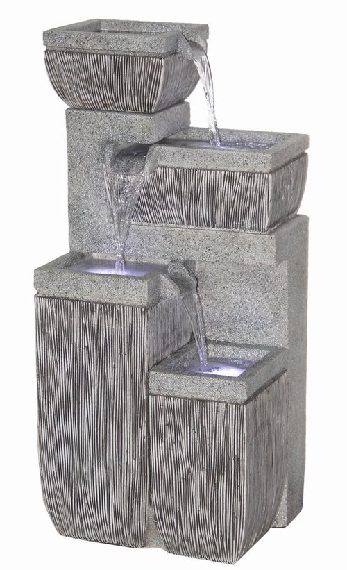 Etched Granite Effect 3-Tier Bowl Water Feature With LED Lights
