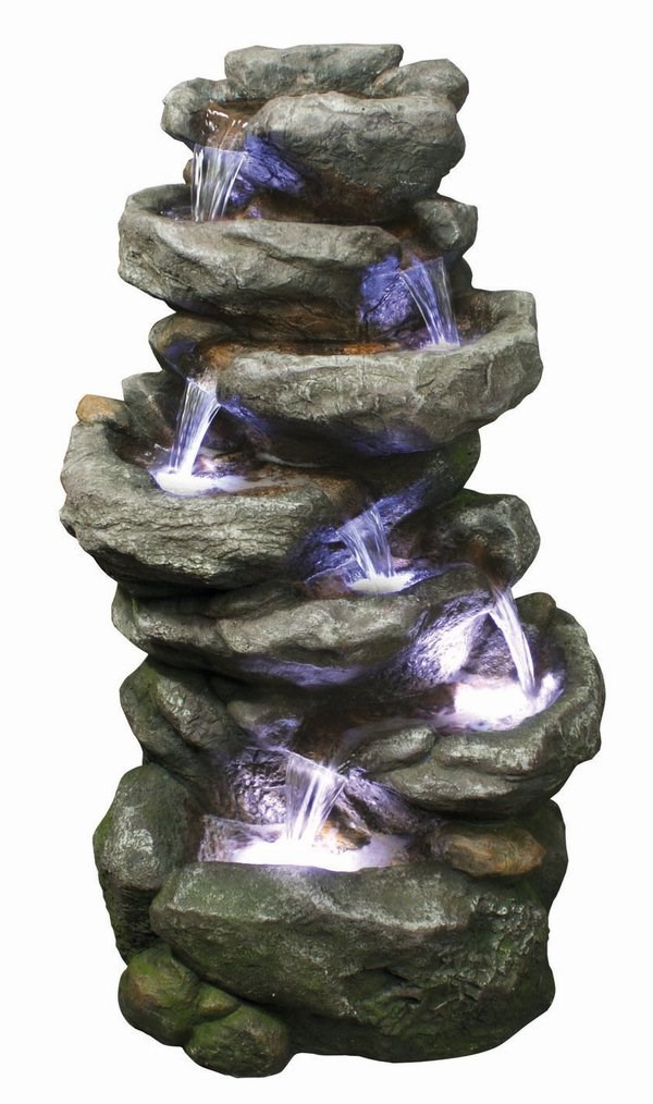 River Rock 6-Tier Cascade Water Feature With LED Lights