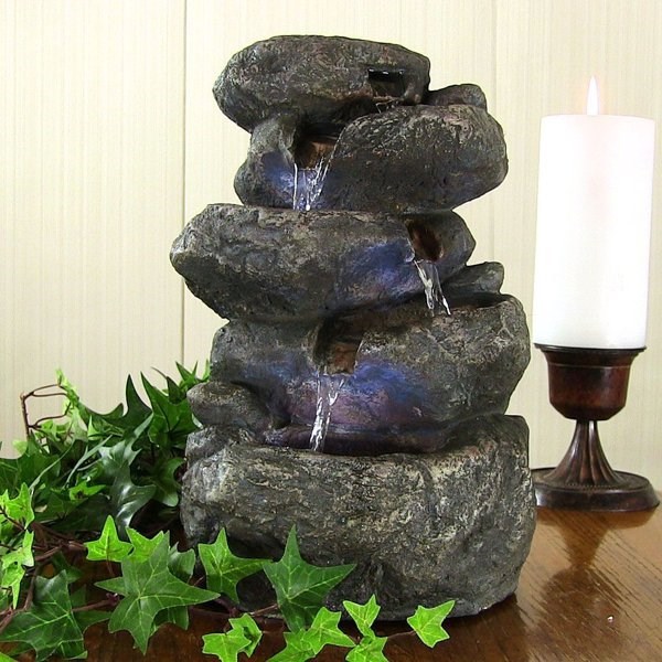 4 Fall Rock Cascading Water Feature with Lights W18cm x H28cm