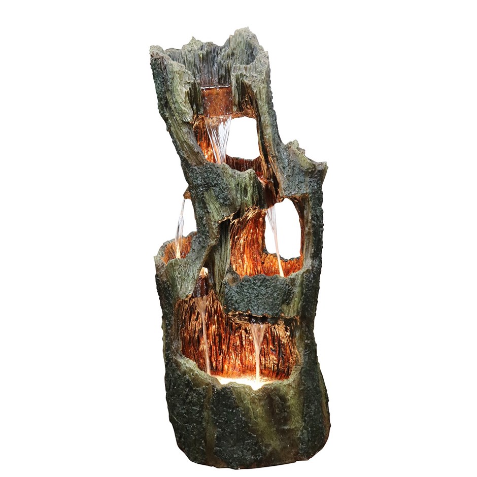 H39cm 5 Fall Open Tree Trunk Cascading Fountain with Lights