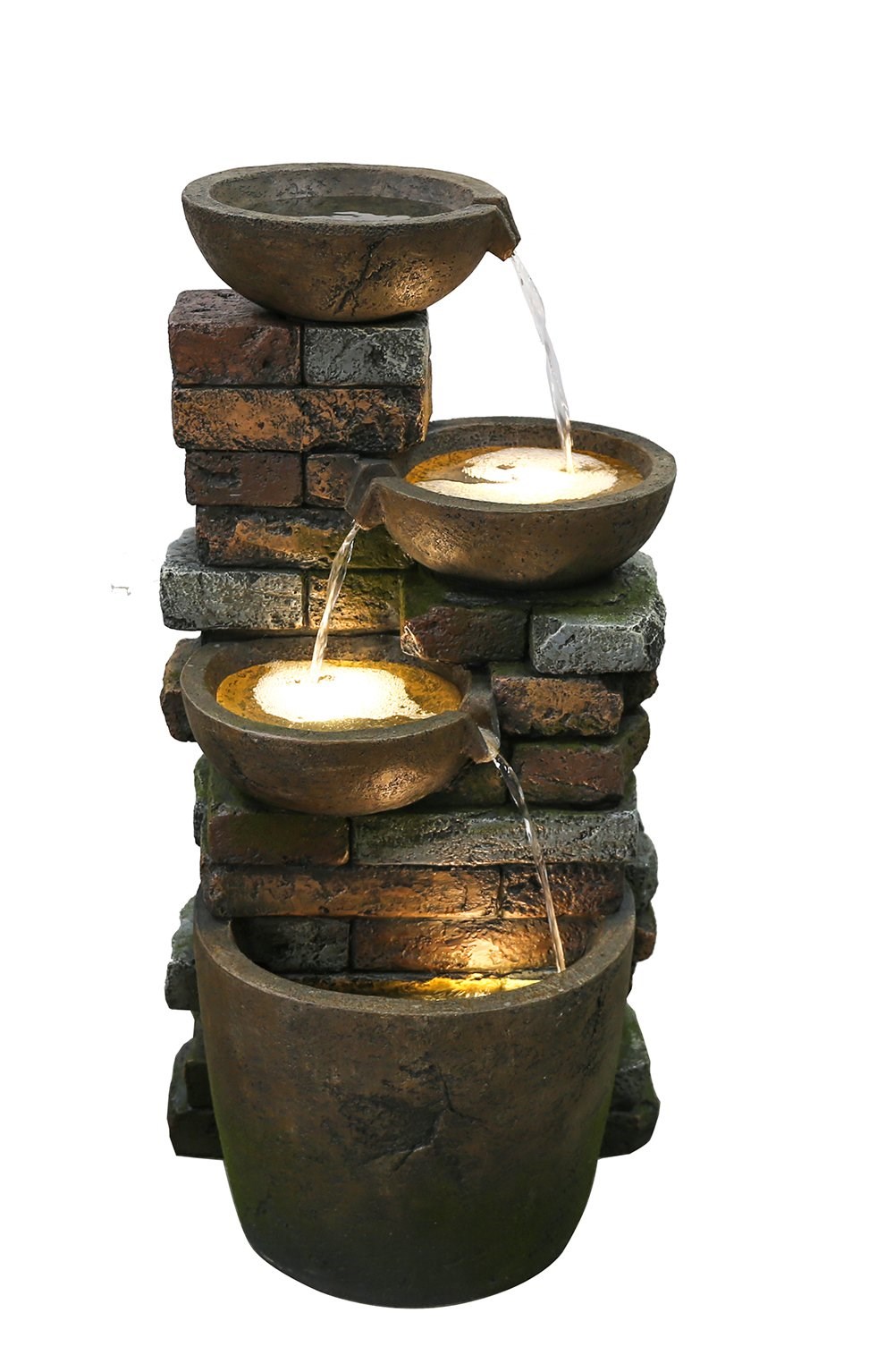 Braga 3-Tier Pouring Bowls Cascade Water Feature With LED Lights