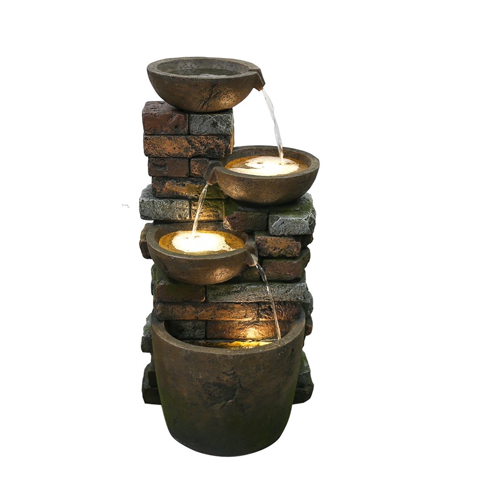 H44cm Braga Pouring Bowls Cascading Water Feature with Lights