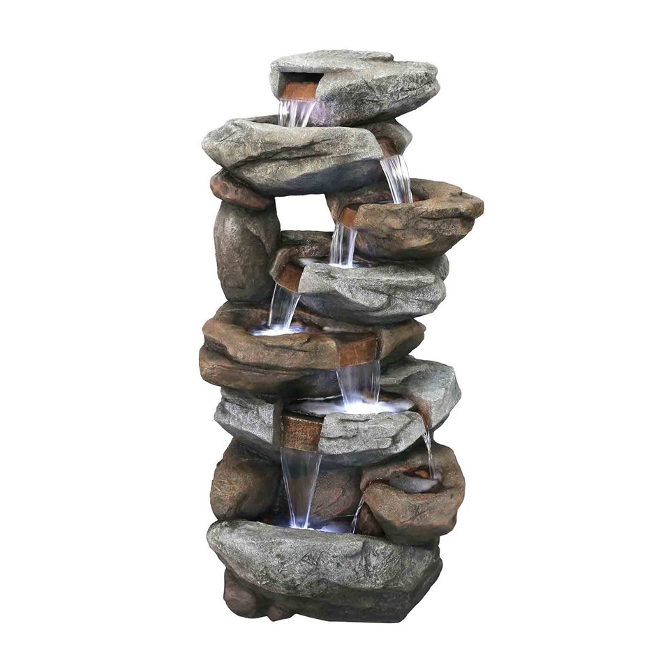 H76cm Oklahoma Rock Falls Cascading Water Feature with Lights
